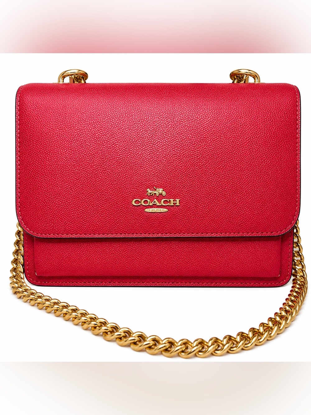Coach Pebbled Leather Chain Crossbody / Wallet Bag – Bright Red & Gold Hardware